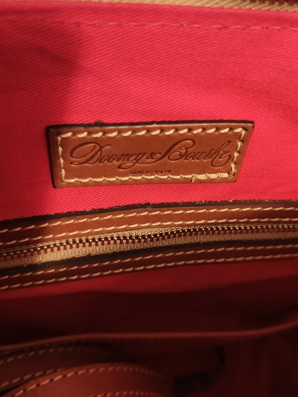 Dooney & Bourke Navy Ostrich-Embossed Satchel with Brown Trim